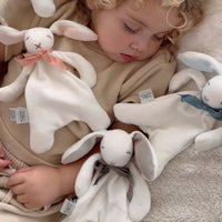 Mini Bunny Comforter Toy - Organic Cotton - Baby Gift Unboxed - White/ Cloud Pink - 20cm