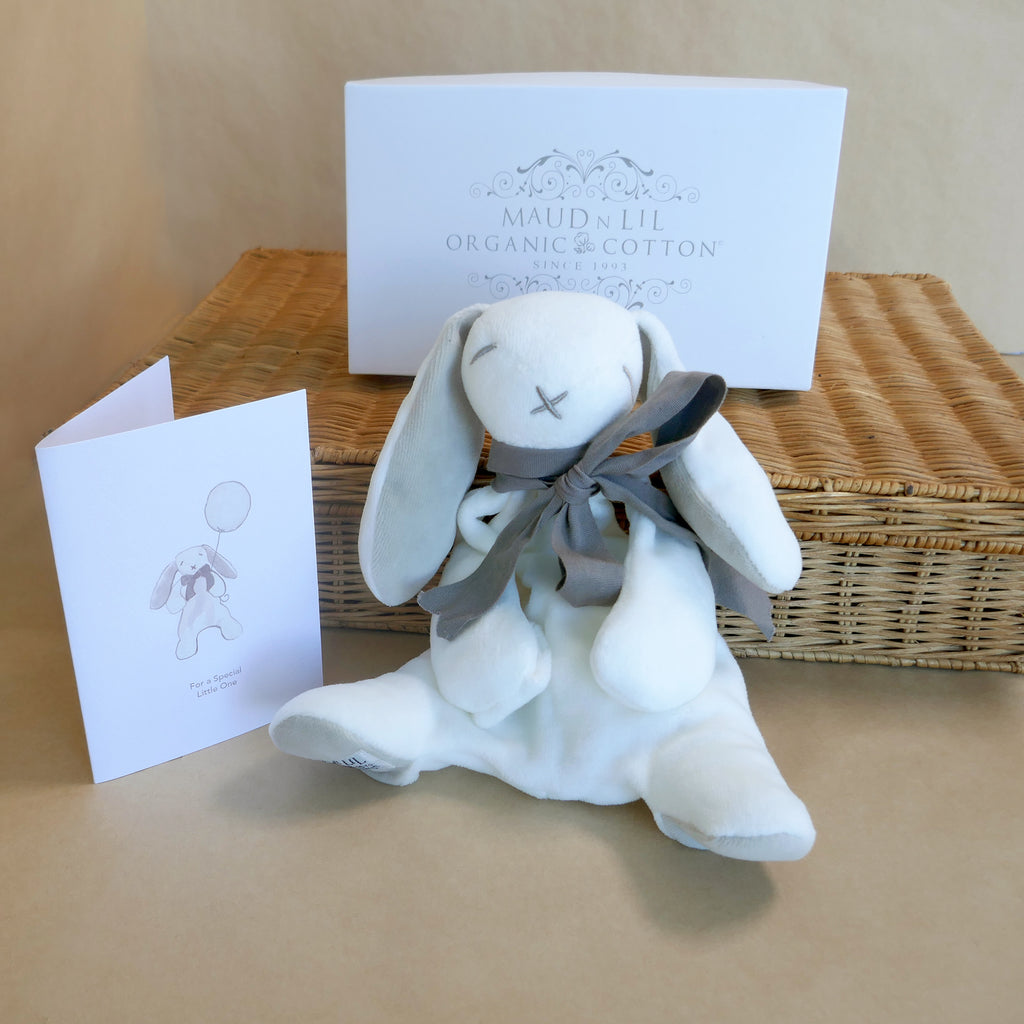 Grey Bunny Comforter Toy - Organic Cotton - Baby Gift Boxed - 30cm