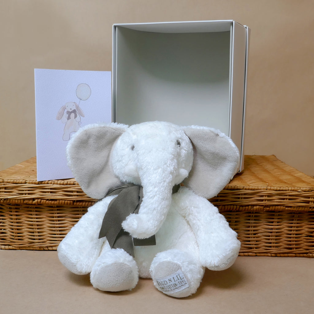 Gift Boxed Organic Elephant Fluffy Soft Toy - White