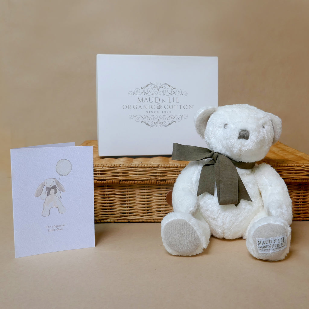 Gift Boxed Organic Teddy Bear Fluffy Soft Toy - White