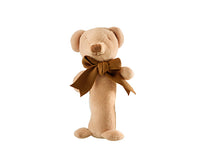 Organic Cubby the Teddy Bear Stick Rattle - Maud N Lil Organic Cotton Toys Front