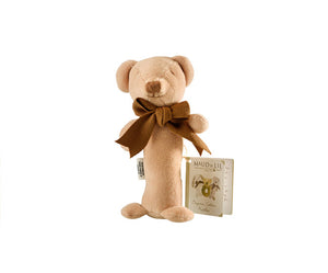 Organic Cubby the Teddy Bear Stick Rattle - Maud N Lil Organic Cotton Toys